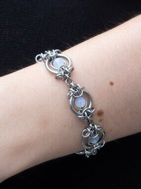 Vintage medieval inspired fairy whimsical opalite and silver bracelet